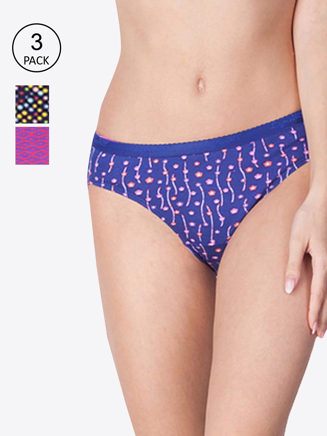

LYRA Women Pack Of 3 Assorted Printed Cotton Basic Briefs
