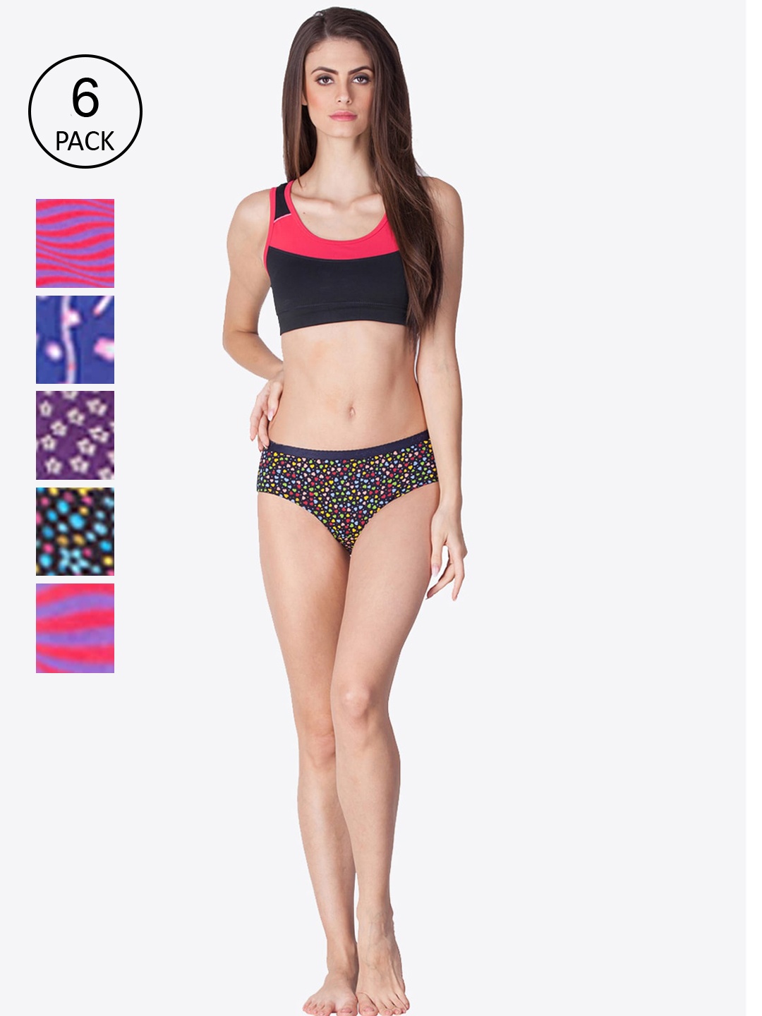 

LYRA Women Pack Of 6 Assorted Printed Cotton Hipster Briefs