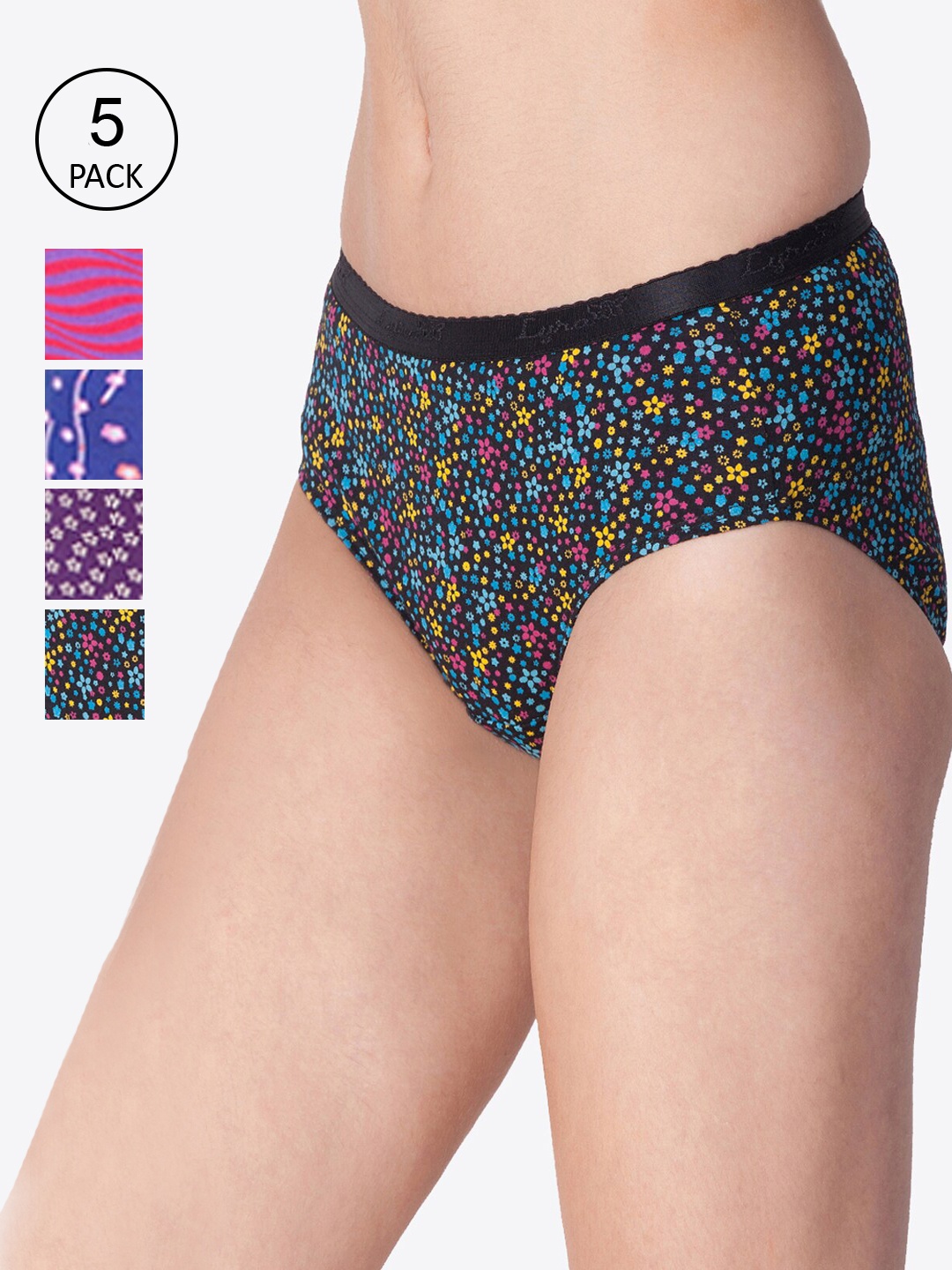 

LYRA Women Pack Of 5 Assorted Printed Cotton Hipster Briefs