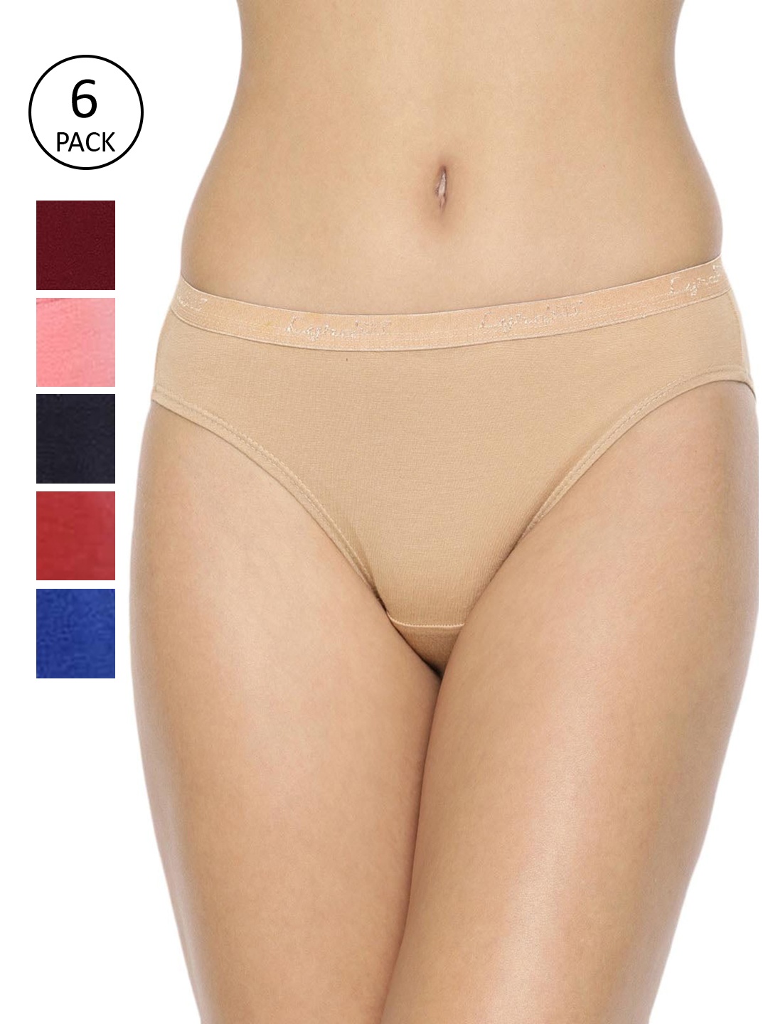 

LYRA Women Pack Of 6 Assorted Solid Cotton Bikini Briefs