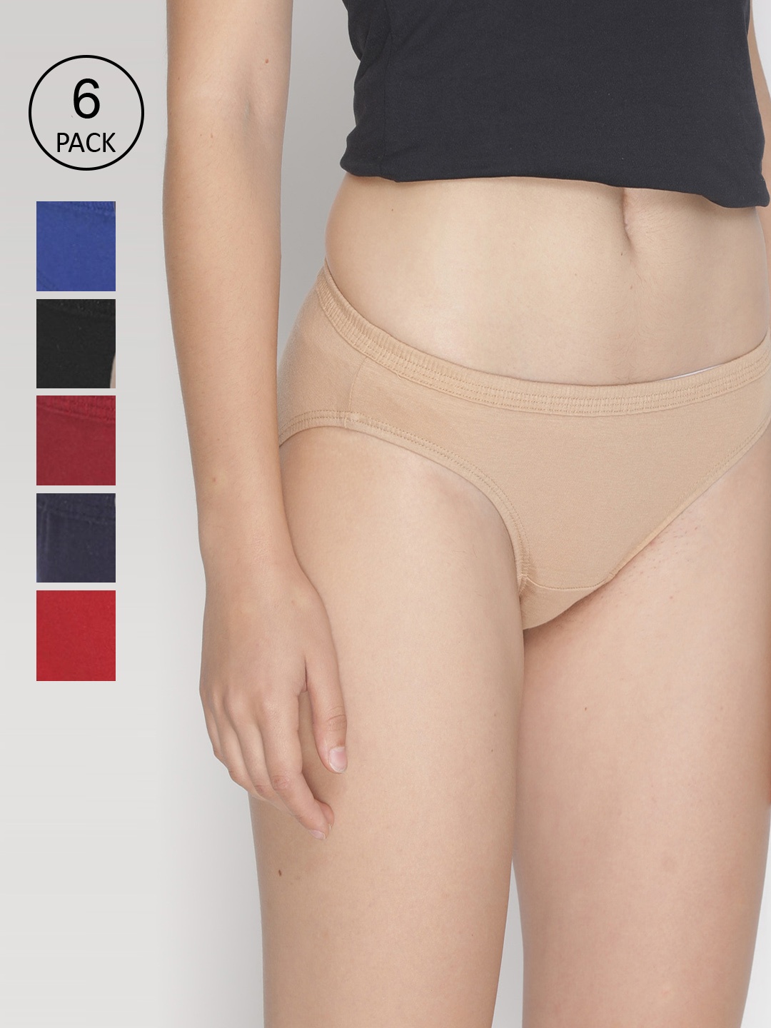 

LYRA Women Pack Of 6 Assorted Solid Cotton Bikini Briefs