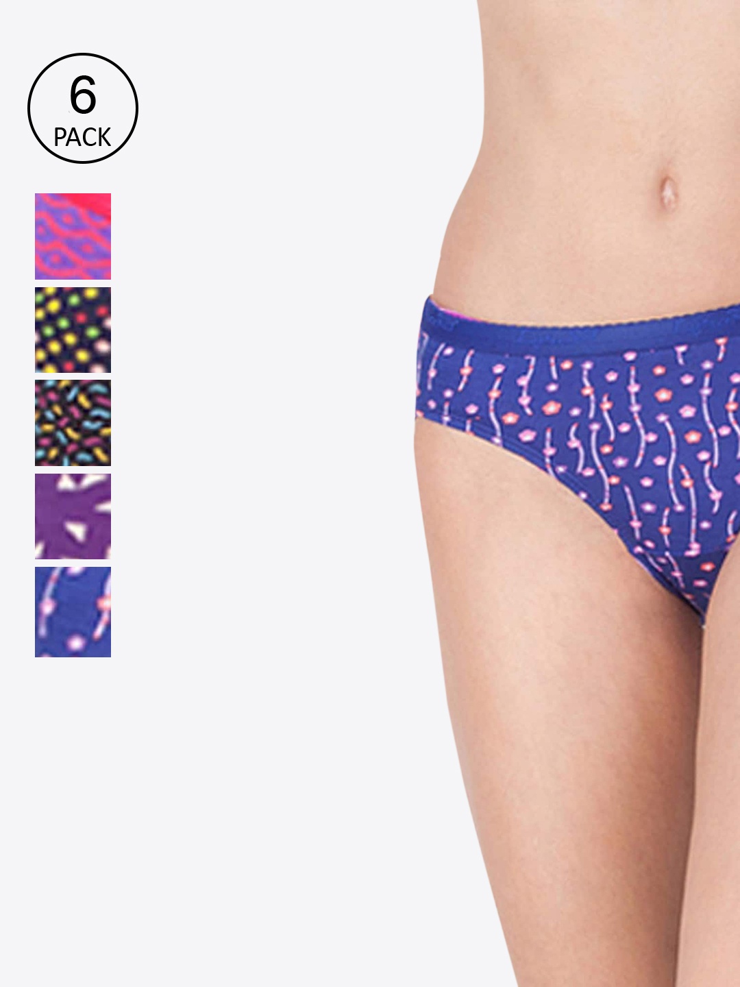 LYRA Women Pack Of 6 Assorted Printed Cotton Bikini Briefs