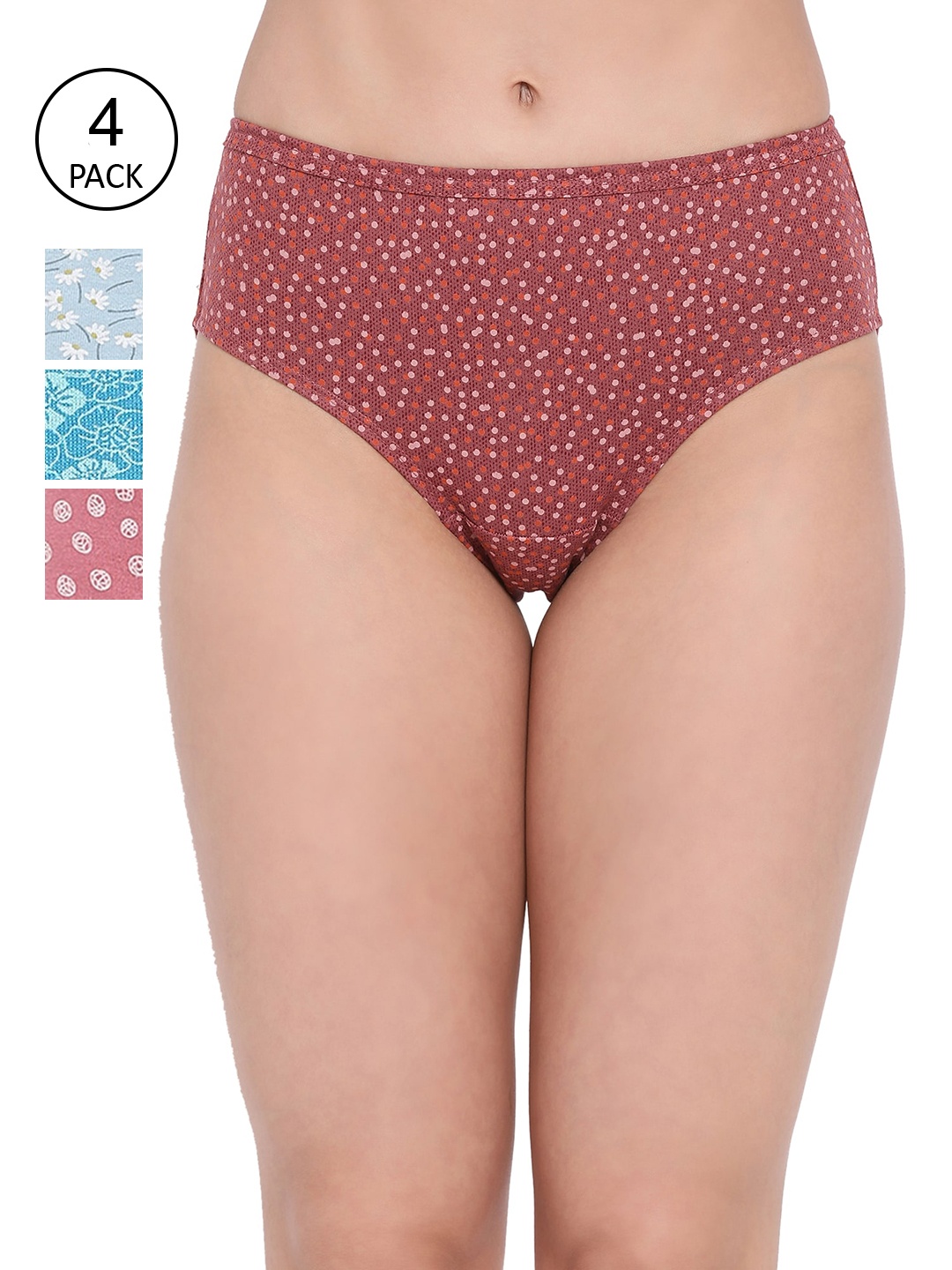 

LYRA Women Pack Of 4 Assorted Printed Cotton Bikini Briefs