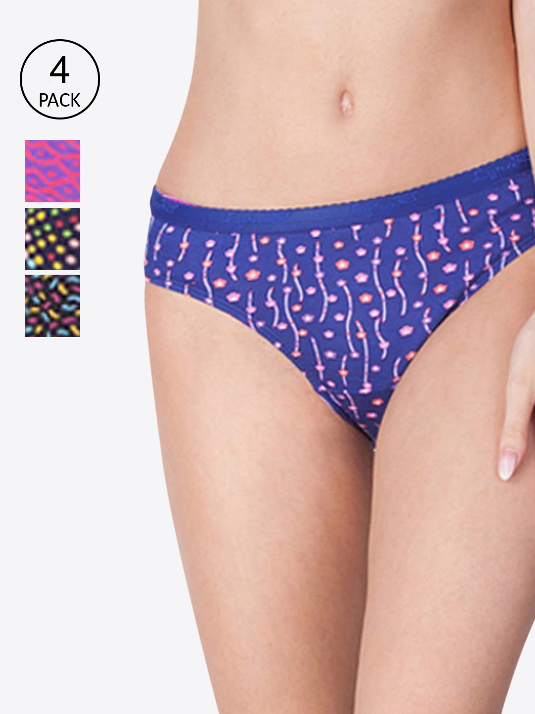 

LYRA Women Pack Of 4 Assorted Printed Cotton Bikini Briefs