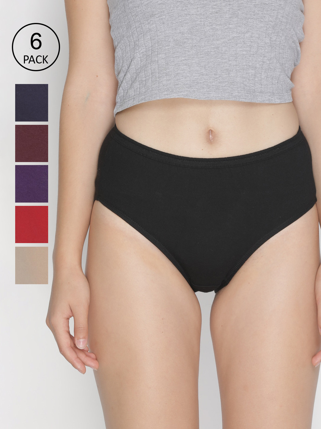 

LYRA Women Pack Of 6 Assorted Solid Cotton Hipster Briefs