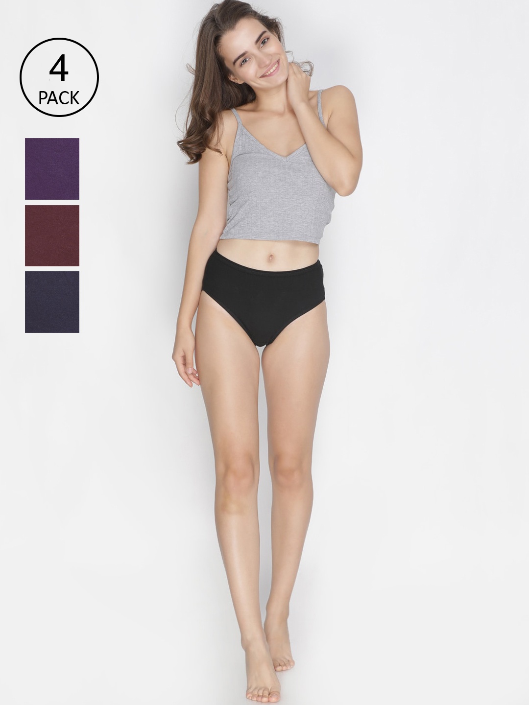 LYRA Women Pack Of 4 Assorted Solid Cotton Hipster Briefs, Navy blue