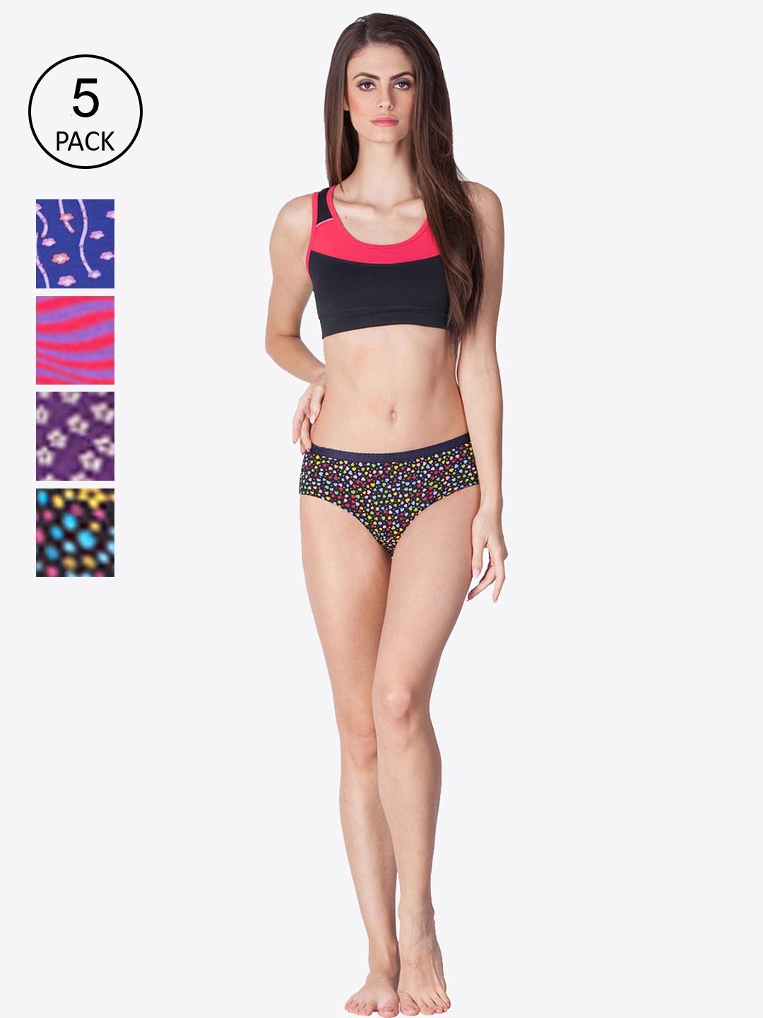 

LYRA Women Pack Of 5 Assorted Printed Cotton Hipsters Briefs