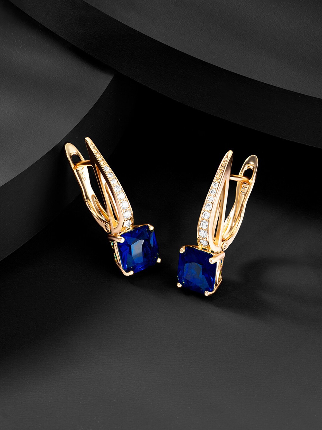 

Peora Blue Gold Plated Contemporary Drop Earrings