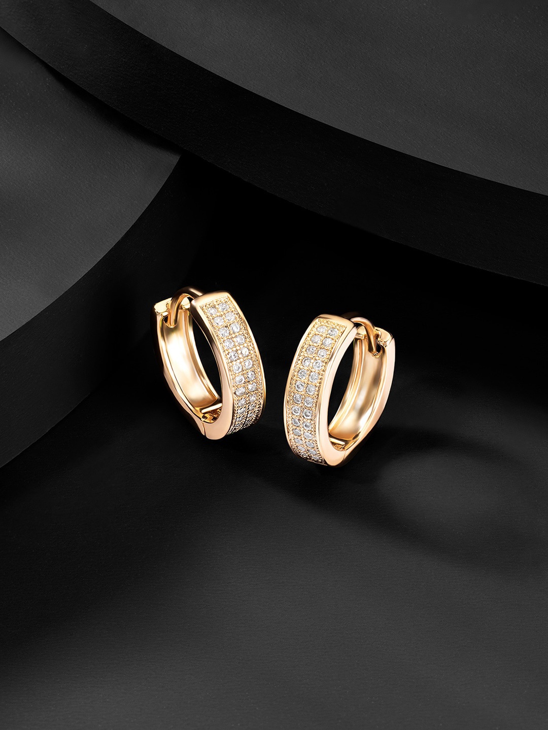 Peora Gold-Toned & White Contemporary Hoop Earrings