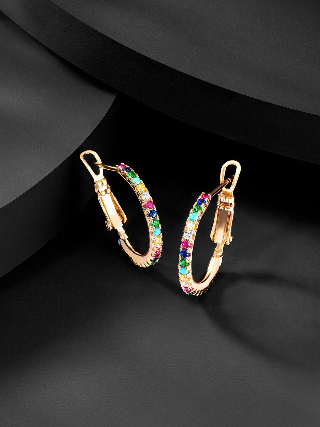 

Peora Gold-Toned & Green Contemporary Hoop Earrings