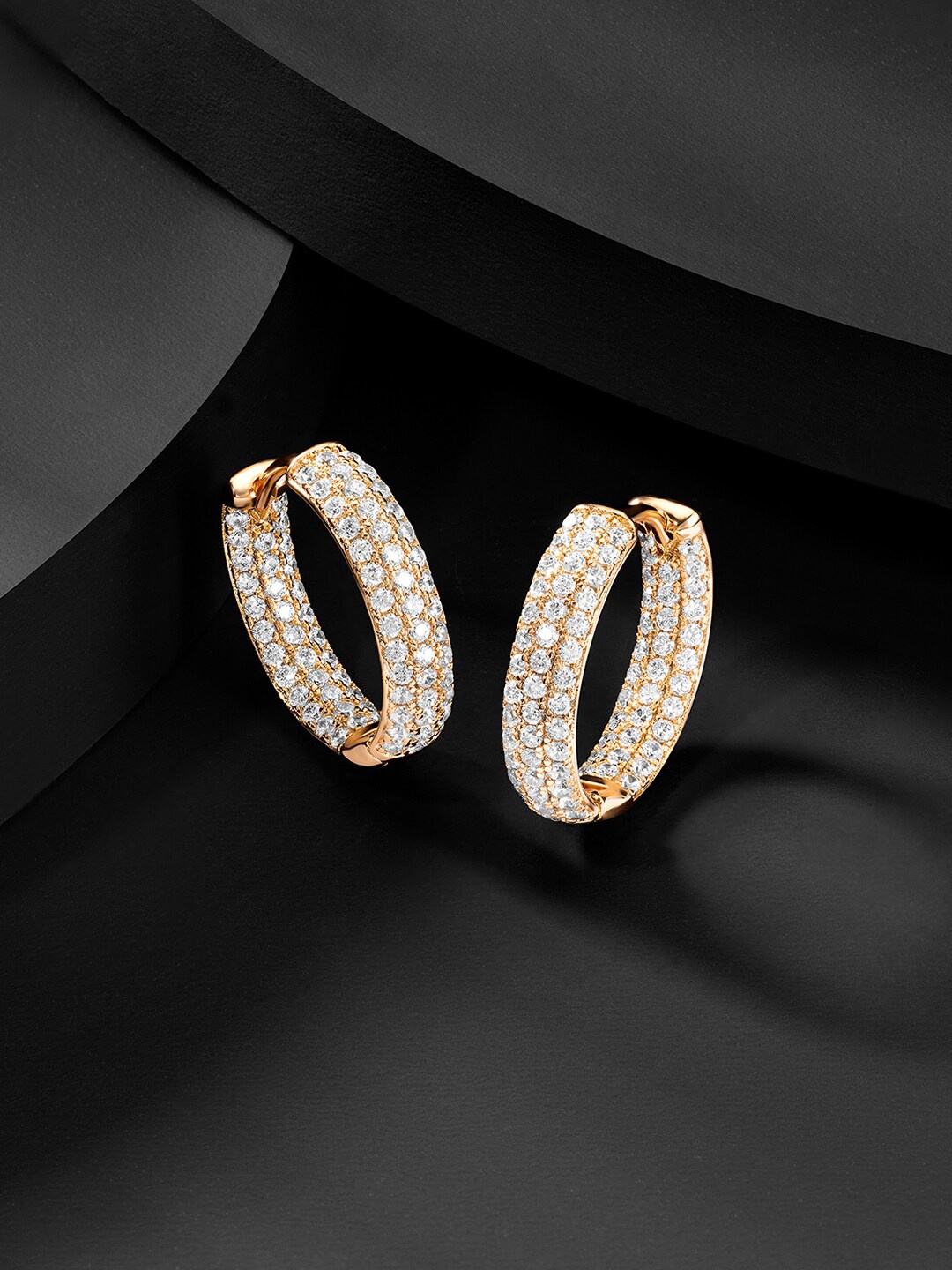 

Peora Gold-Toned & White Contemporary Hoop Earrings