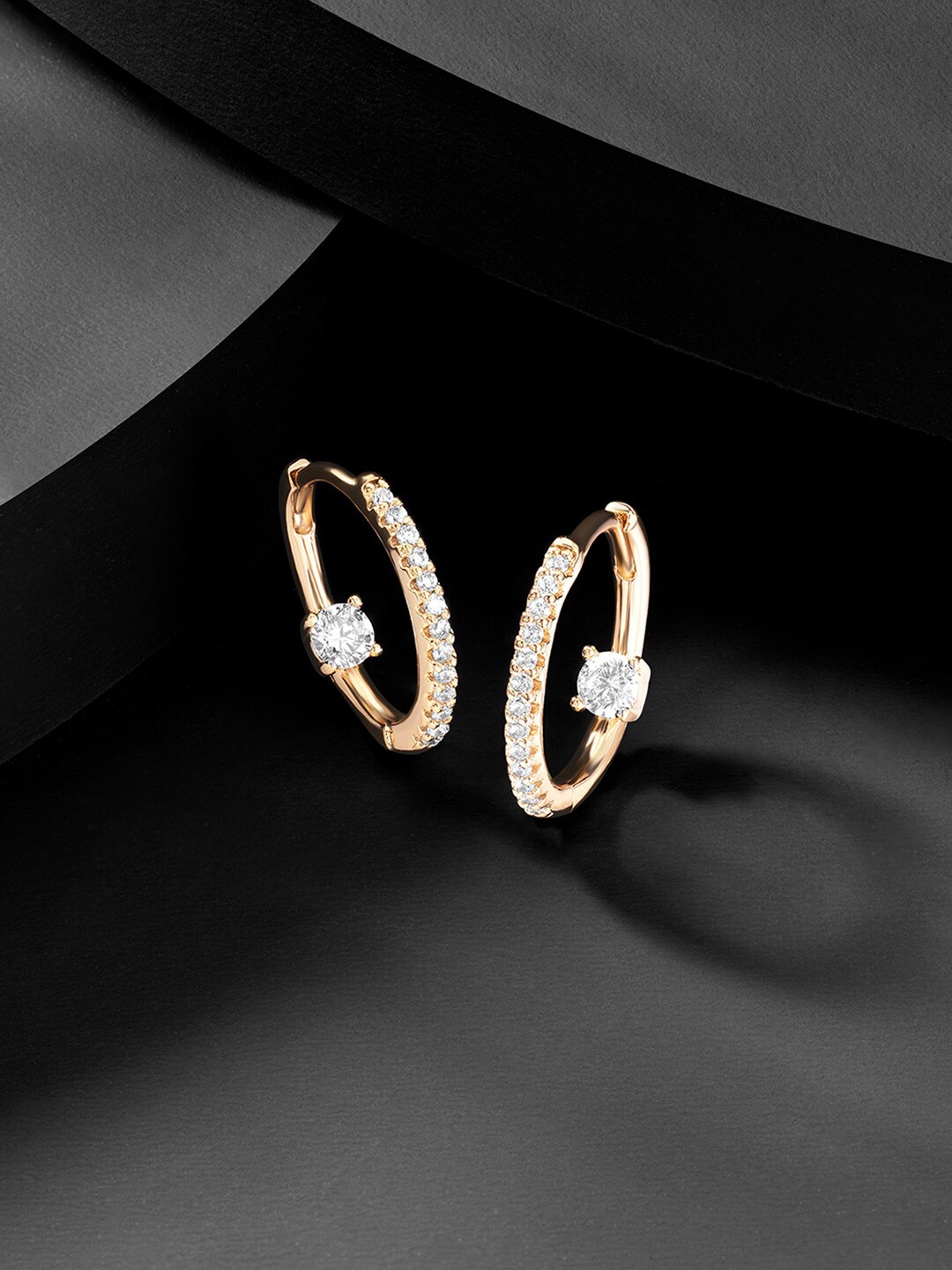 

Peora Gold-Toned & White Contemporary Hoop Earrings