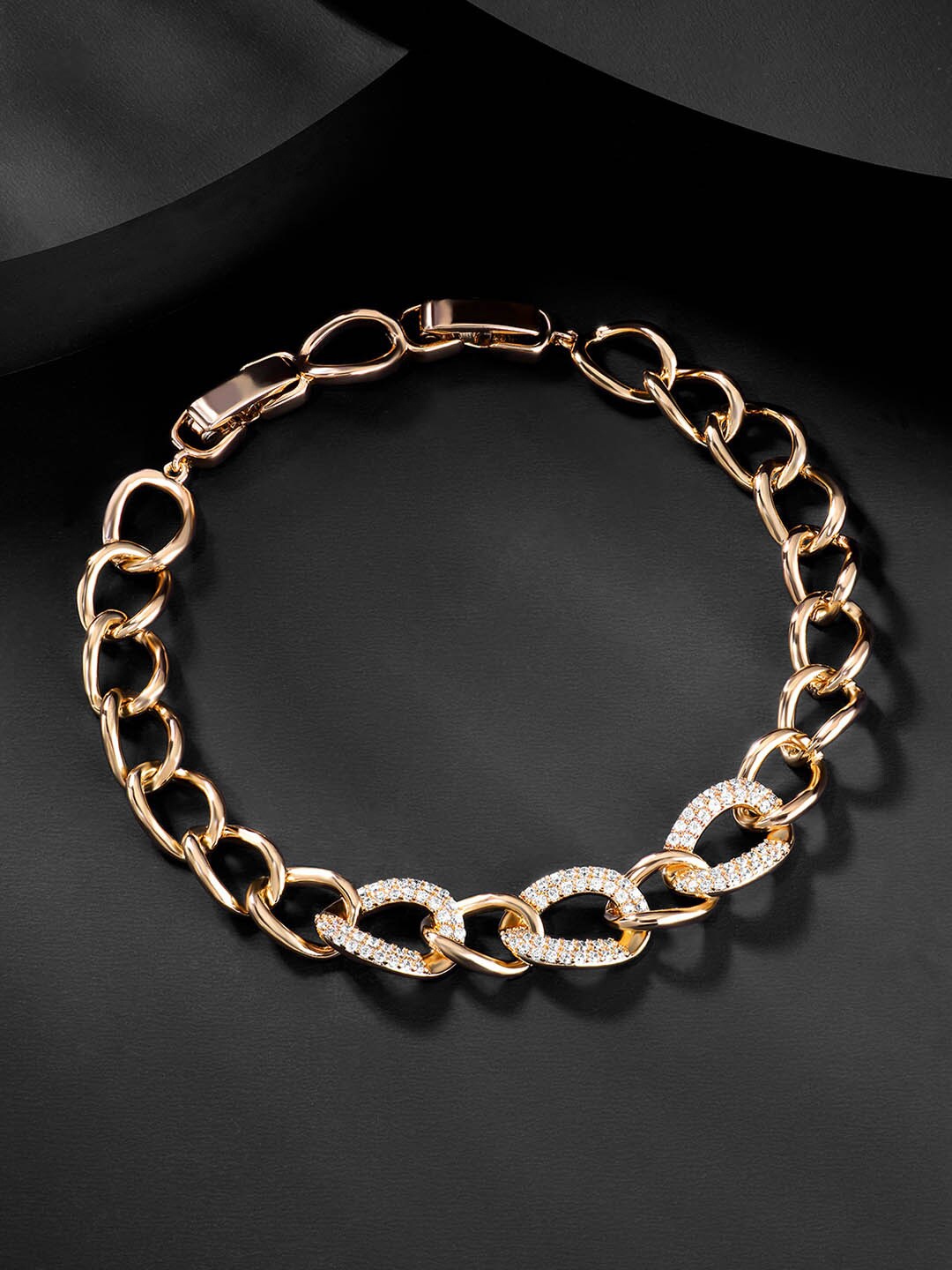 

Peora Women Gold-Toned Brass American Diamond Gold-Plated Link Bracelet