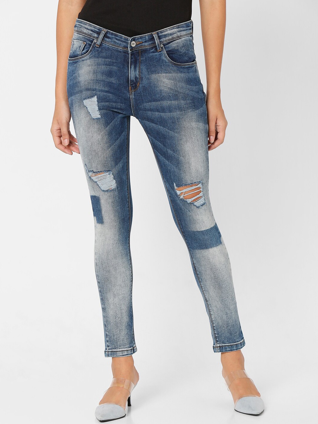 

SPYKAR Women Blue Skinny Fit Mildly Distressed Heavy Fade Jeans