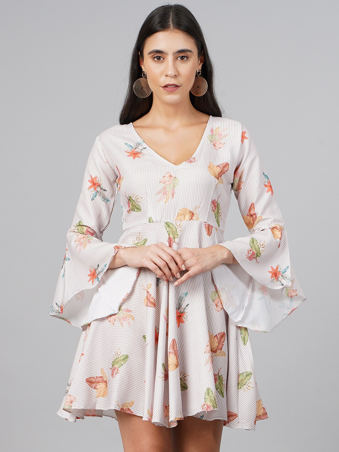 

SCORPIUS Off White & Pink Floral A-Line Dress