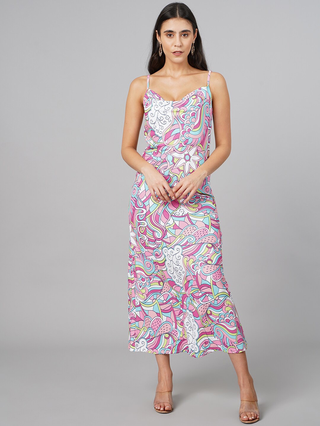 

SCORPIUS Pink & Blue Satin Maxi Midi Dress