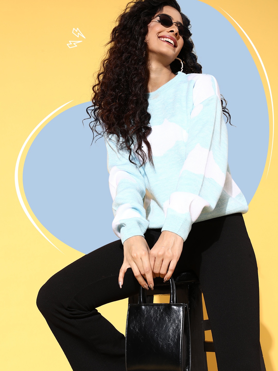 

Berrylush Women Blue Printed Pullover Sweater