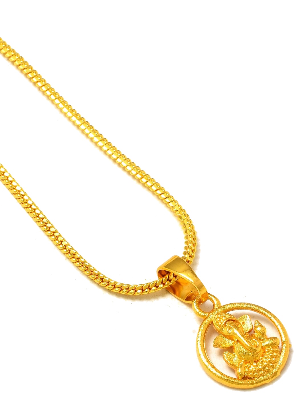 

Jewar Mandi Gold-Plated Circular Shaped Pendant With Chain