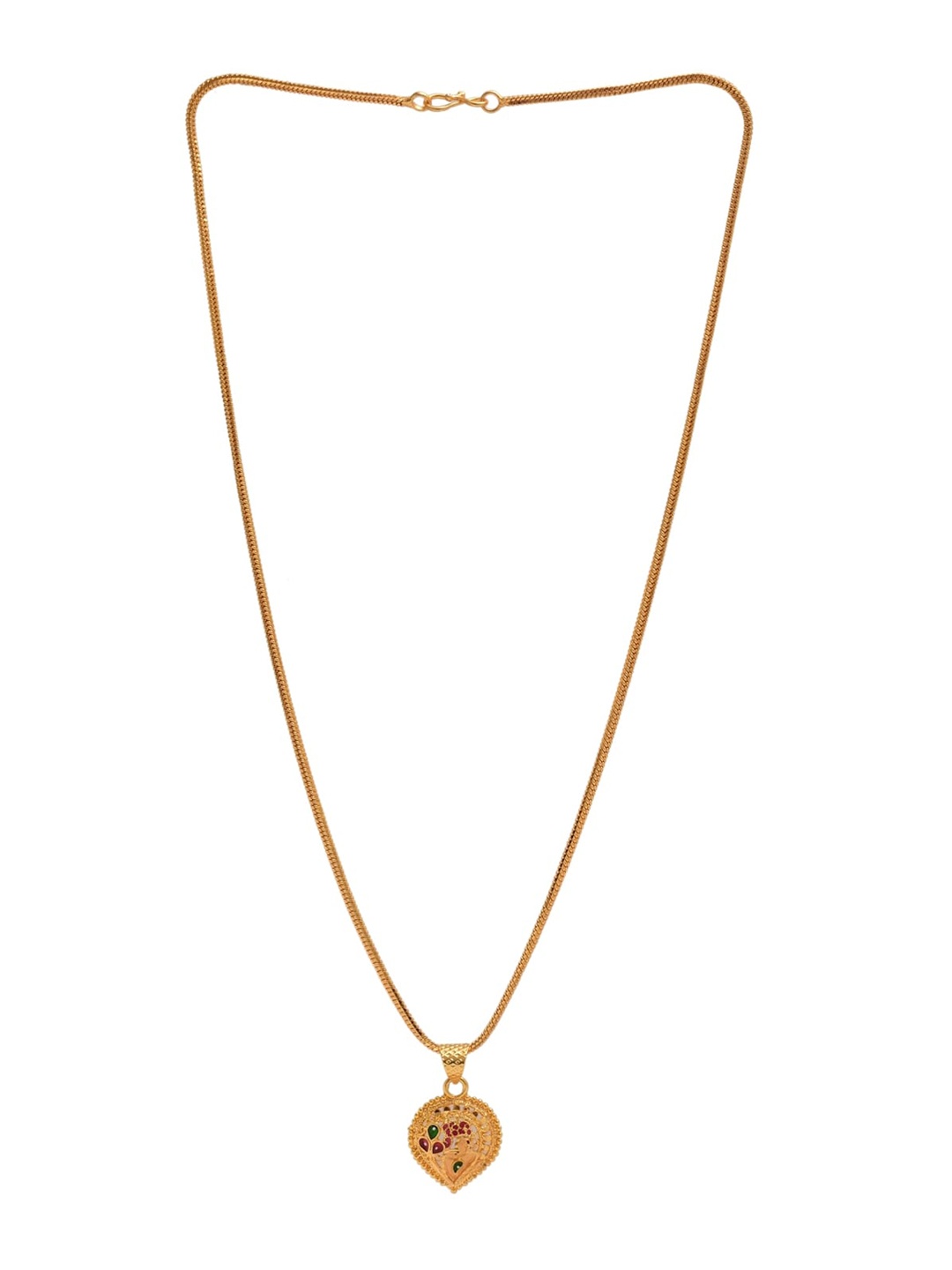 

Jewar Mandi Unisex Gold-Plated, Heart shaped Pendant with Chain