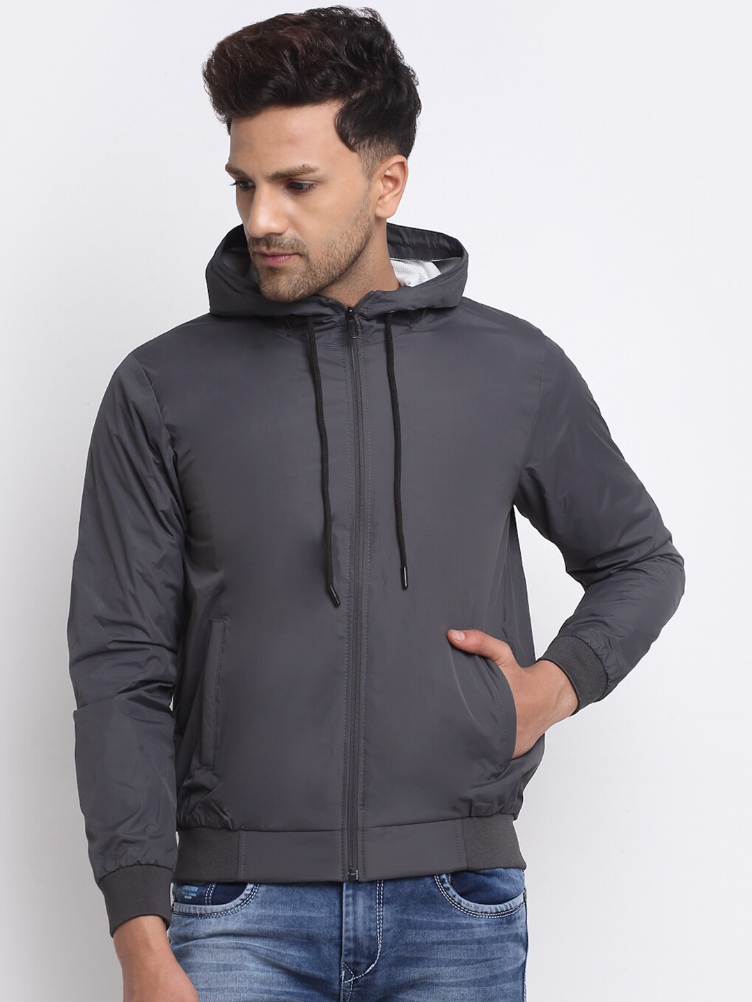 

Spirit Men Grey Hooded Bomber Jacket