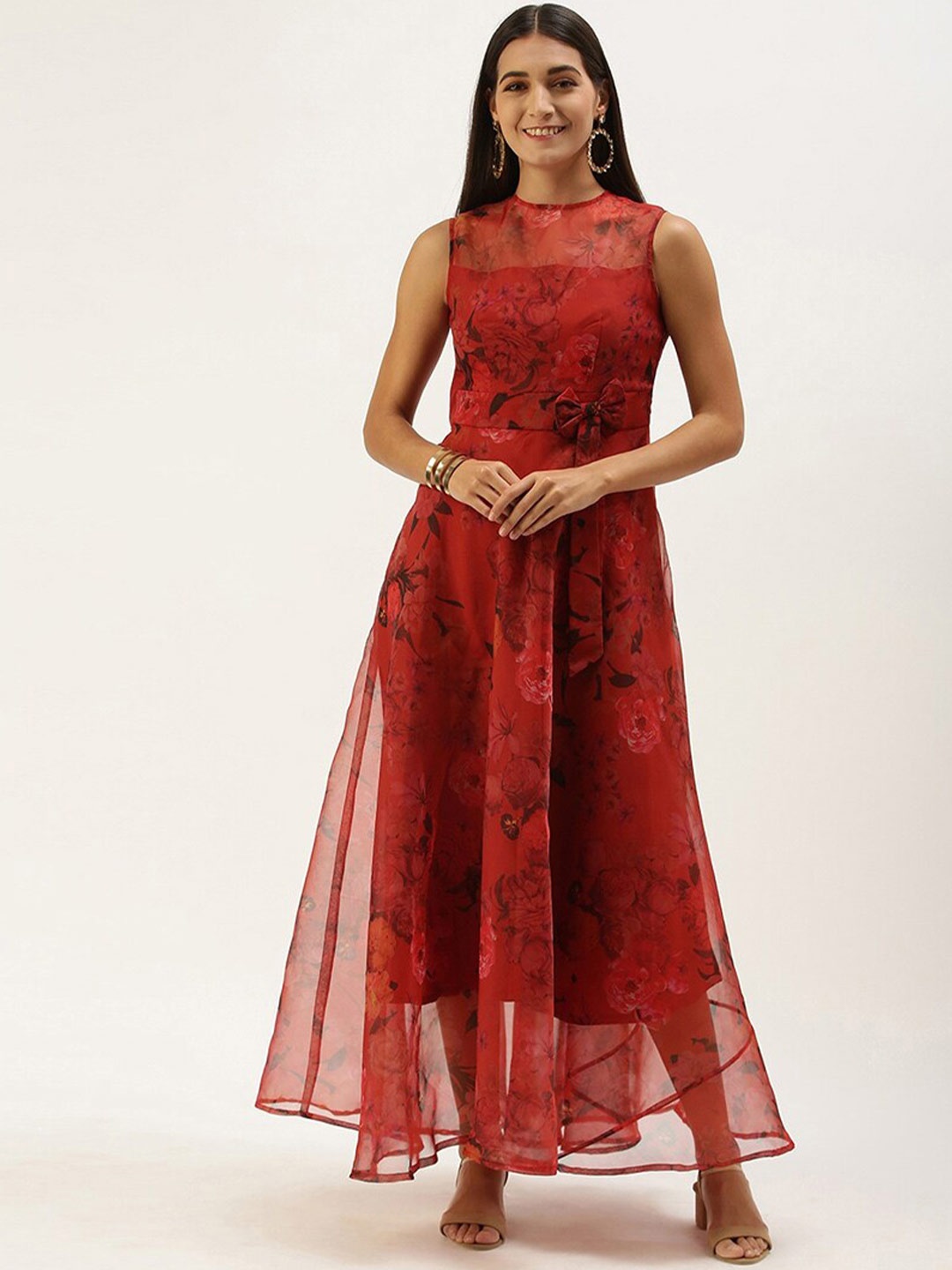 

Ethnovog Red Black Floral Maxi Dress