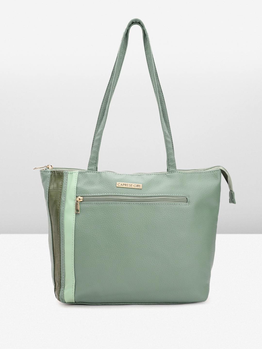 

Caprese Structured Shoulder Bag With Croc Textured Detail, Green