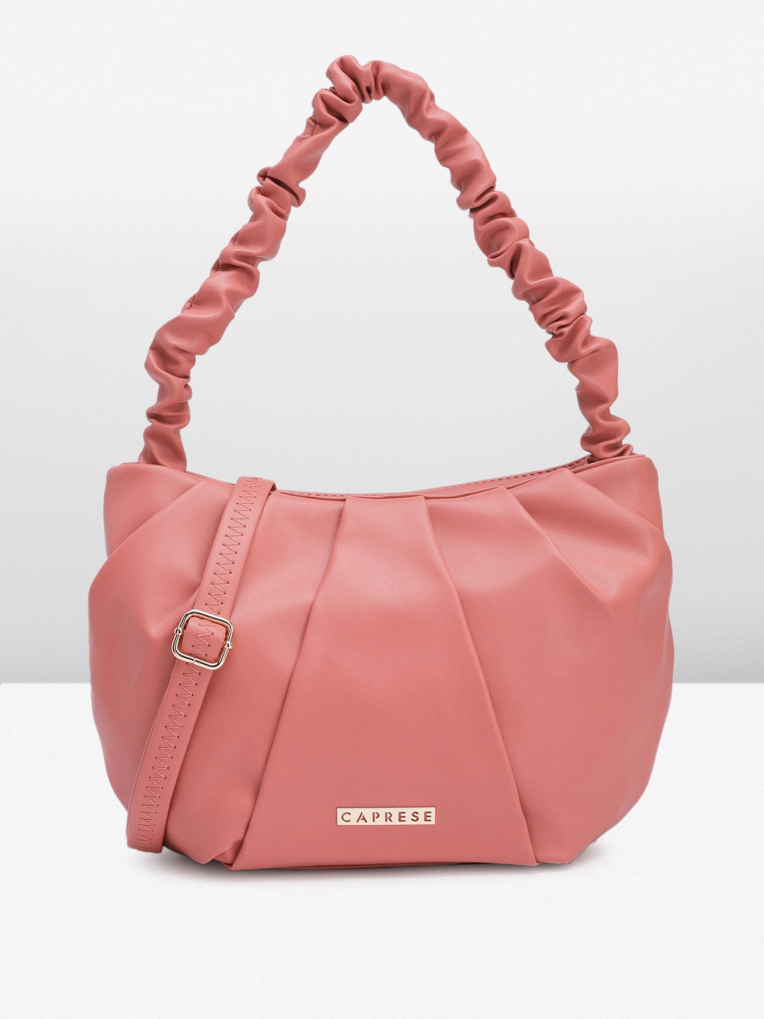 

Caprese Solid Structured Shoulder Bag With Pleated Detail, Pink