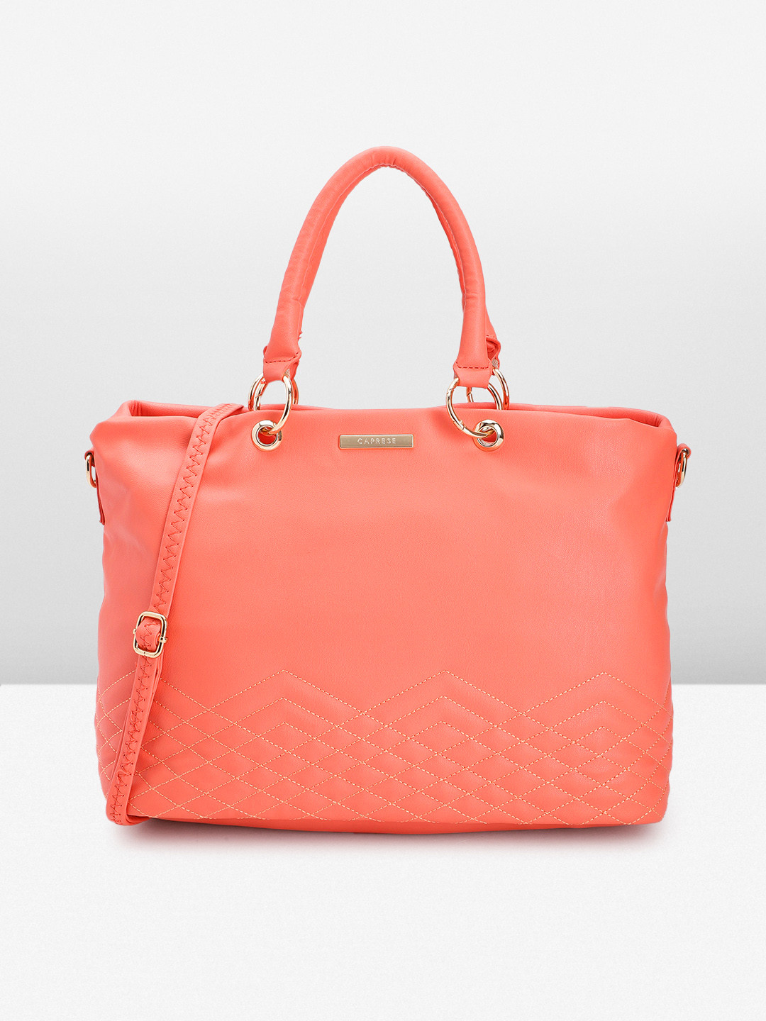 

Caprese Textured Handheld Bag, Coral