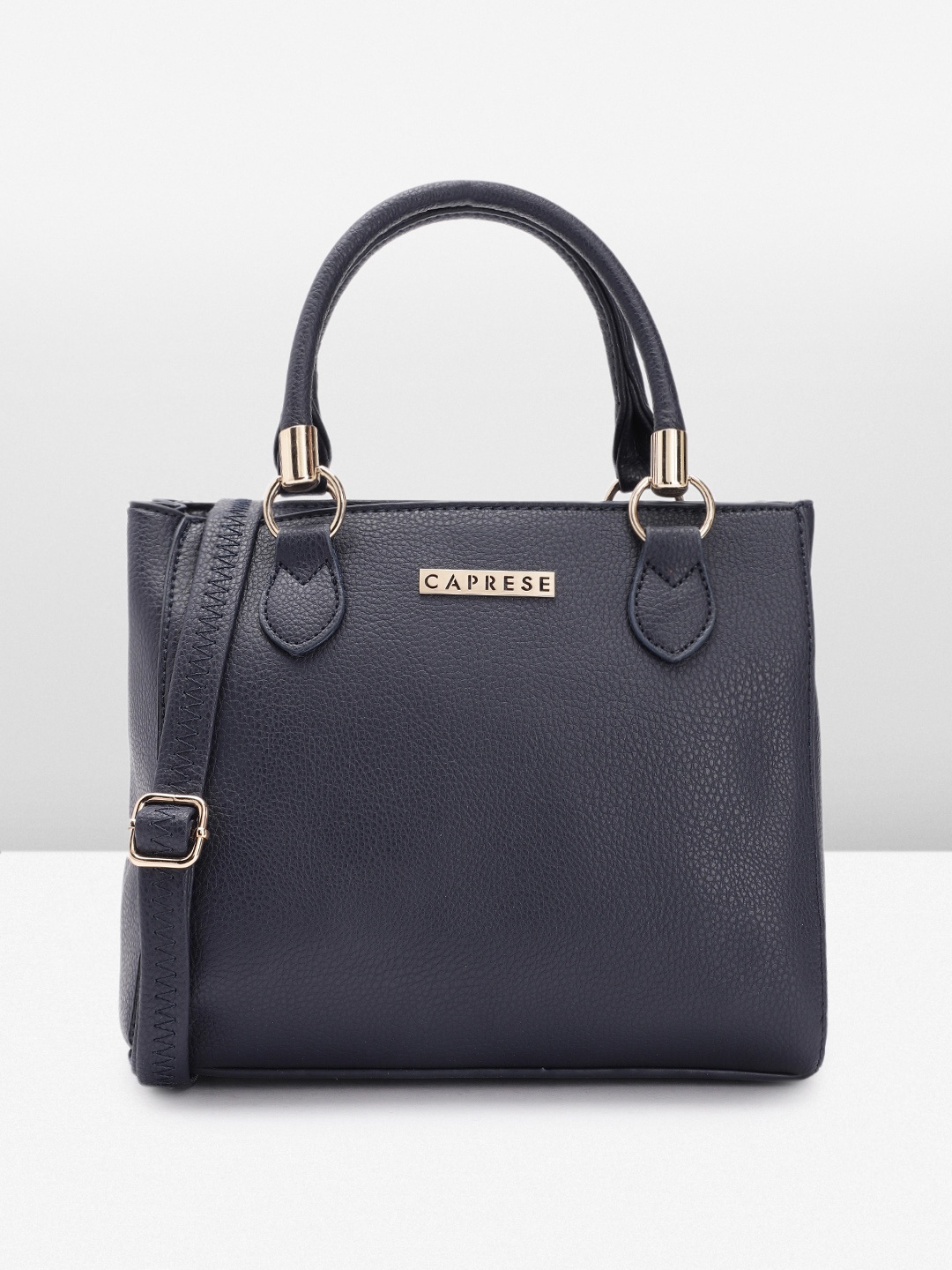 

Caprese Textured Structured Handheld Bag, Navy blue