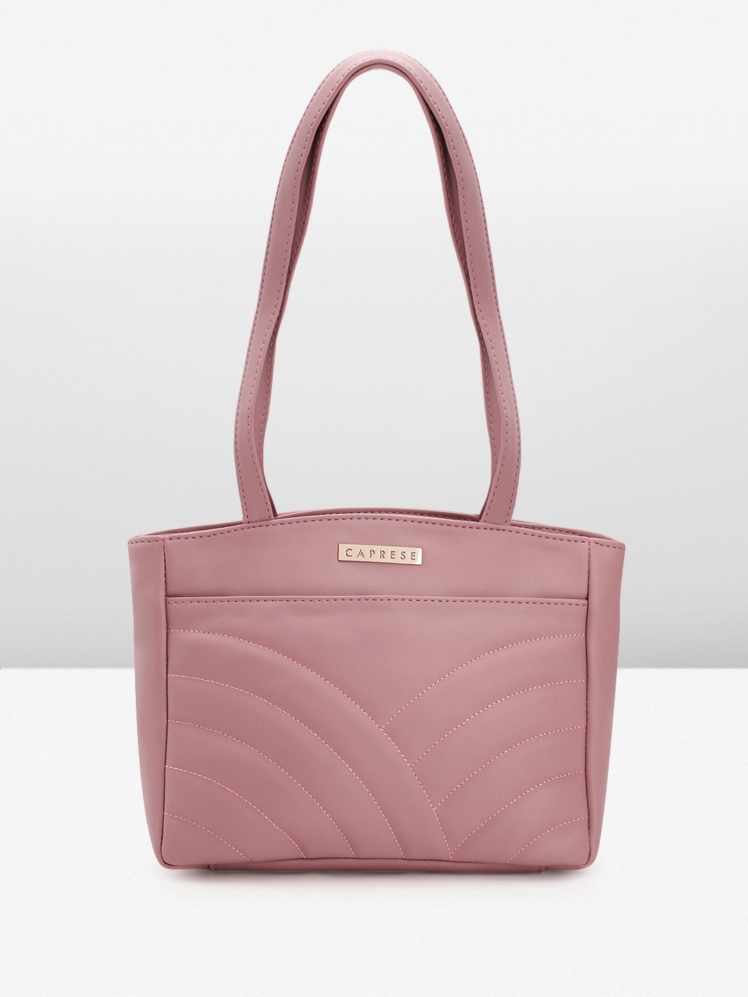 

Caprese Structured Shoulder Bag with Quilted Detail, Rose