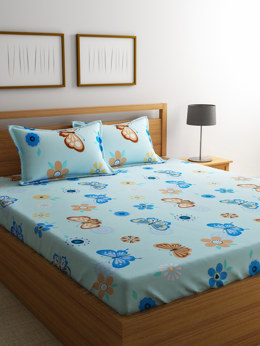 

Cortina Blue 120 TC Polycotton Double Queen Bedsheet with 2 Pillow Covers