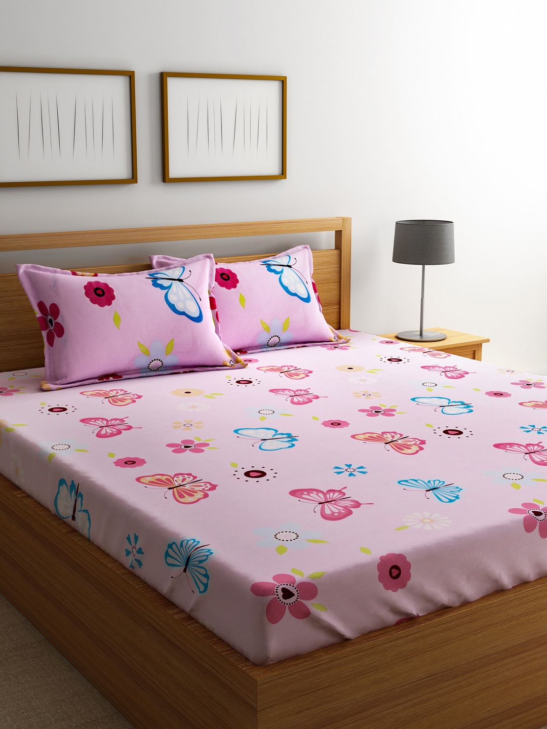 

Cortina Pink 120 TC Polycotton Double Queen Bedsheet with 2 Pillow Covers