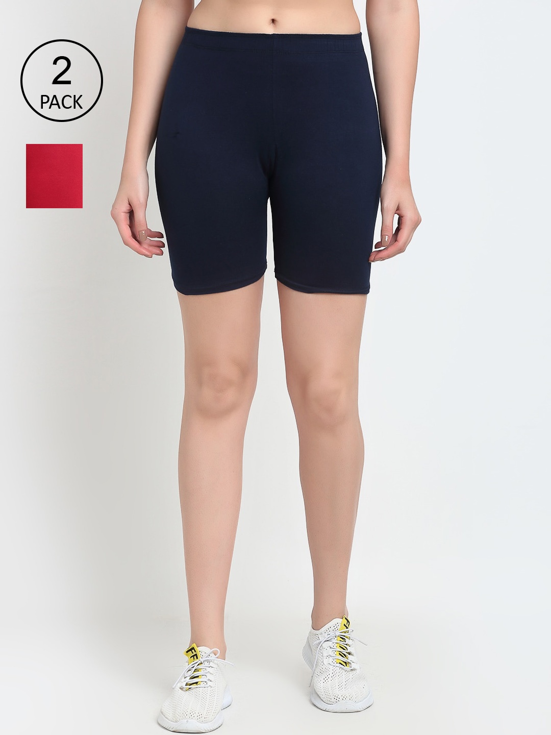 

Jinfo Women Pack of 2 Maroon & Navy Blue Solid Cycling Shorts