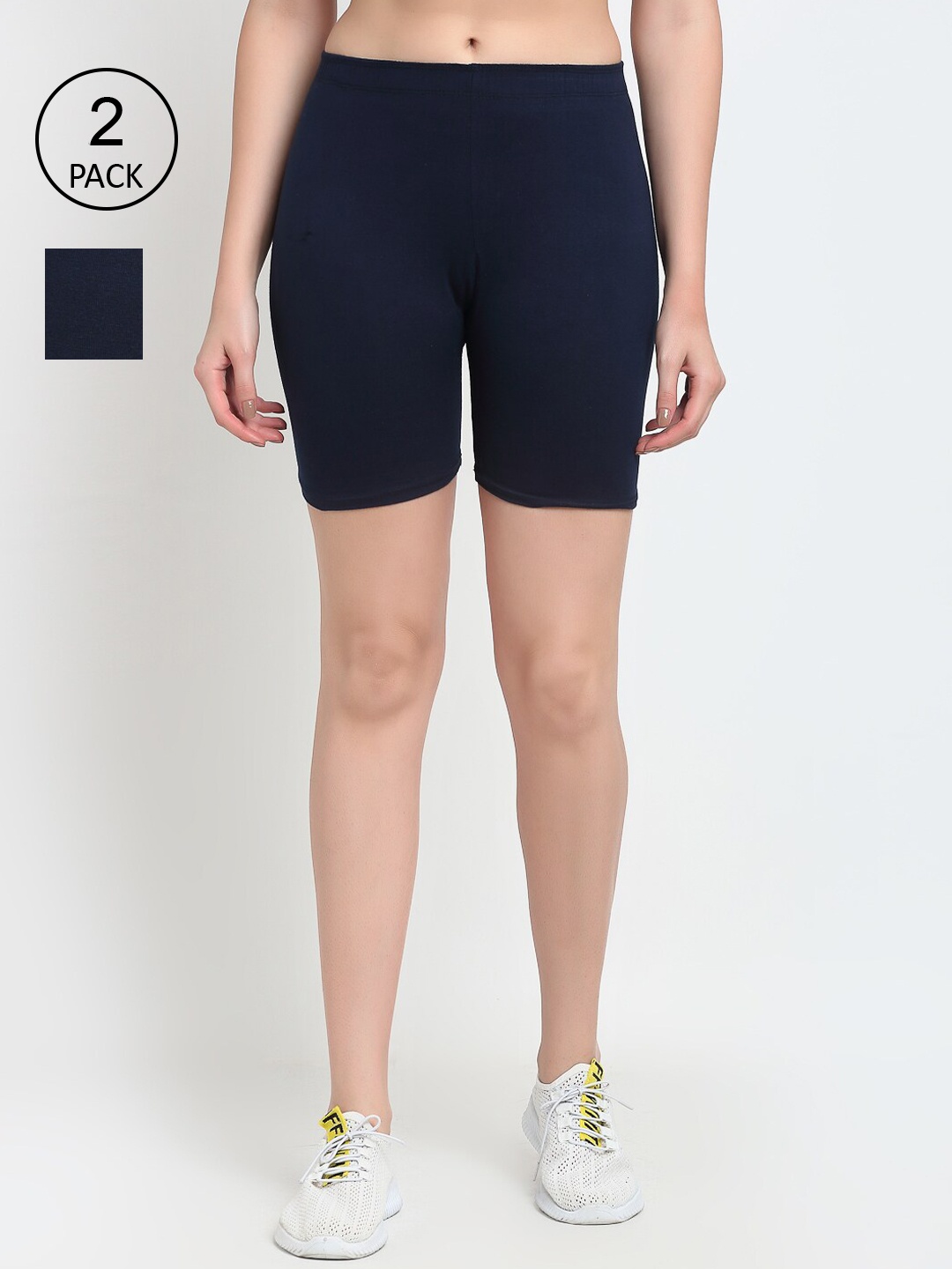 

Jinfo Women Pack of 2 Navy Blue Solid Cycling Shorts