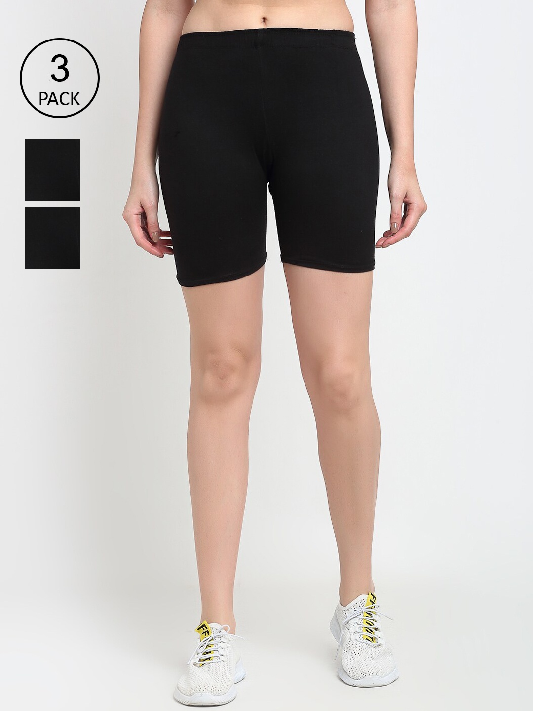 

Jinfo Women Pack of 3 Black Solid Cycling Shorts