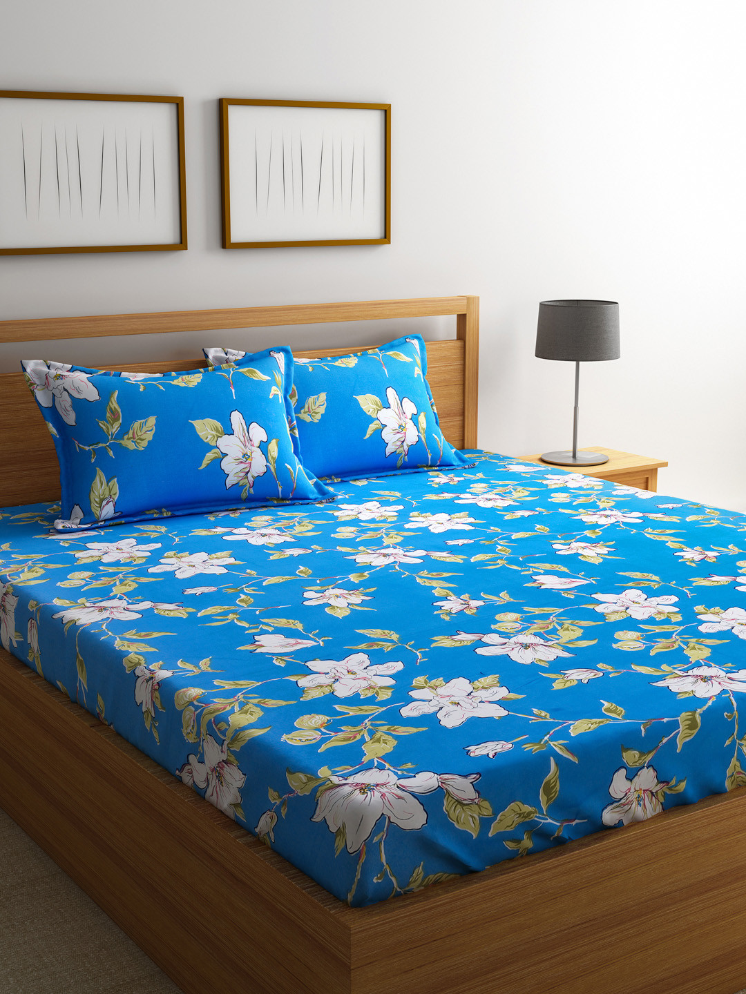 

Cortina Blue 120 TC Polycotton Double Queen Bedsheet with 2 Pillow Covers
