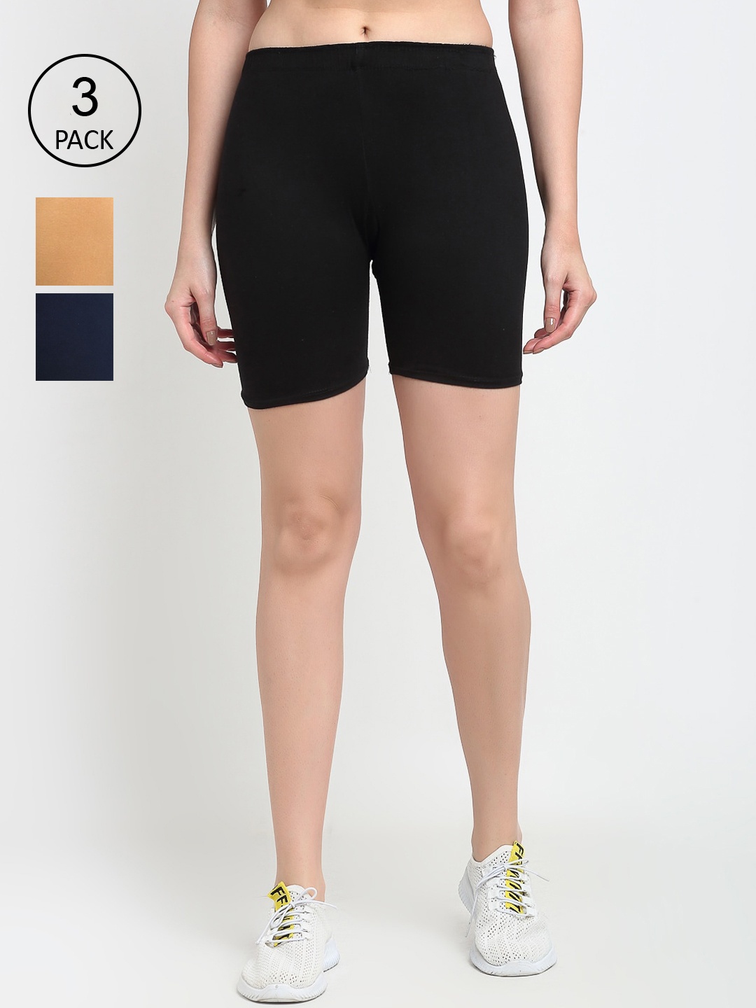 

Jinfo Women Pack of 3 Solid Cycling Shorts, Black