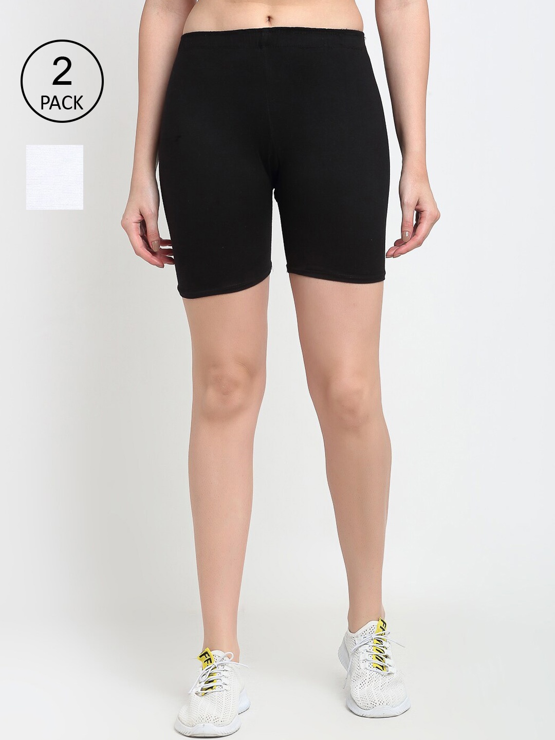 

Jinfo Women Pack of 2 Black & White Solid Cycling Shorts