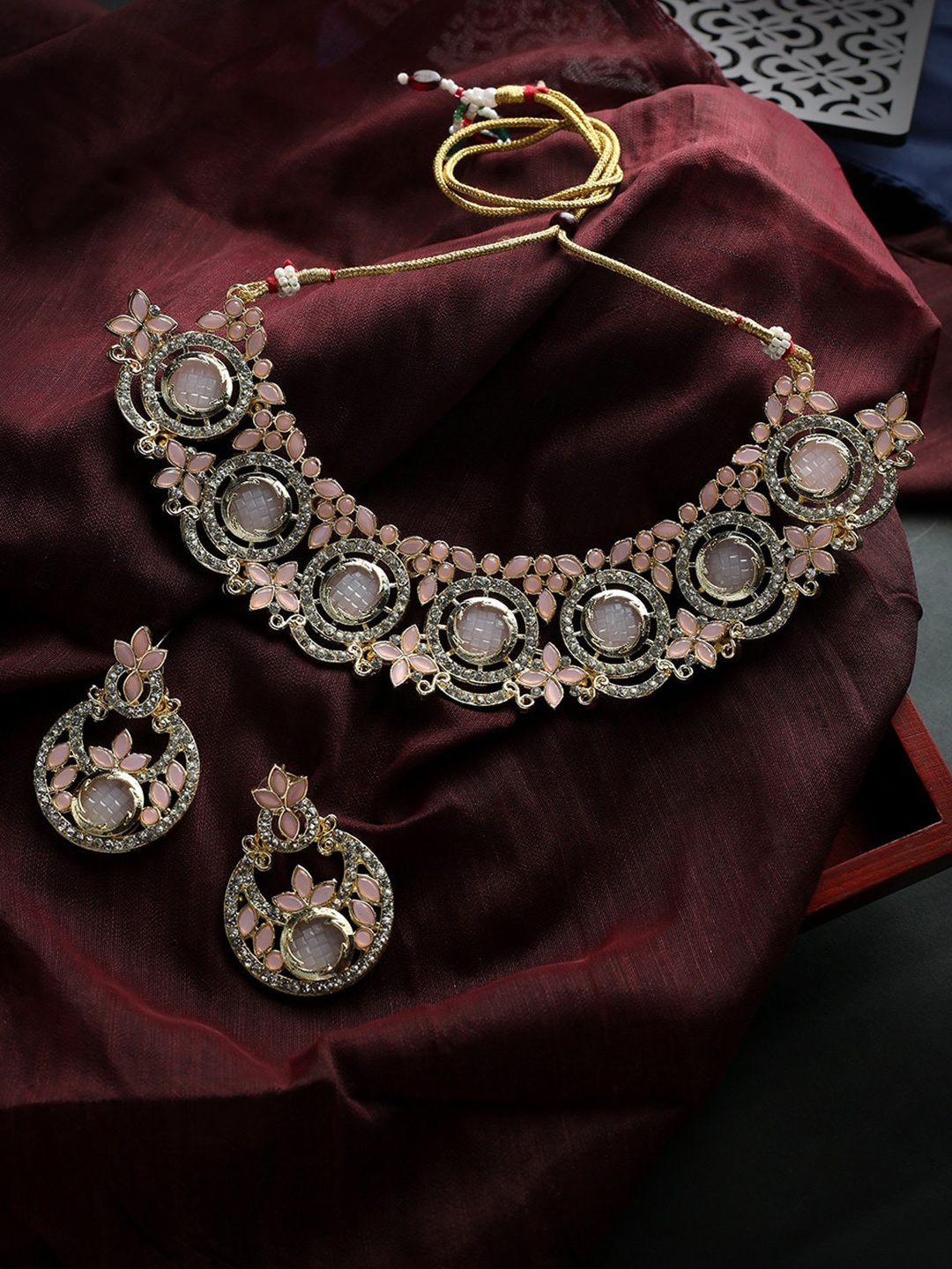 

MAD CLUB Gold-Plated Pink Stone Studded Jewellery Set