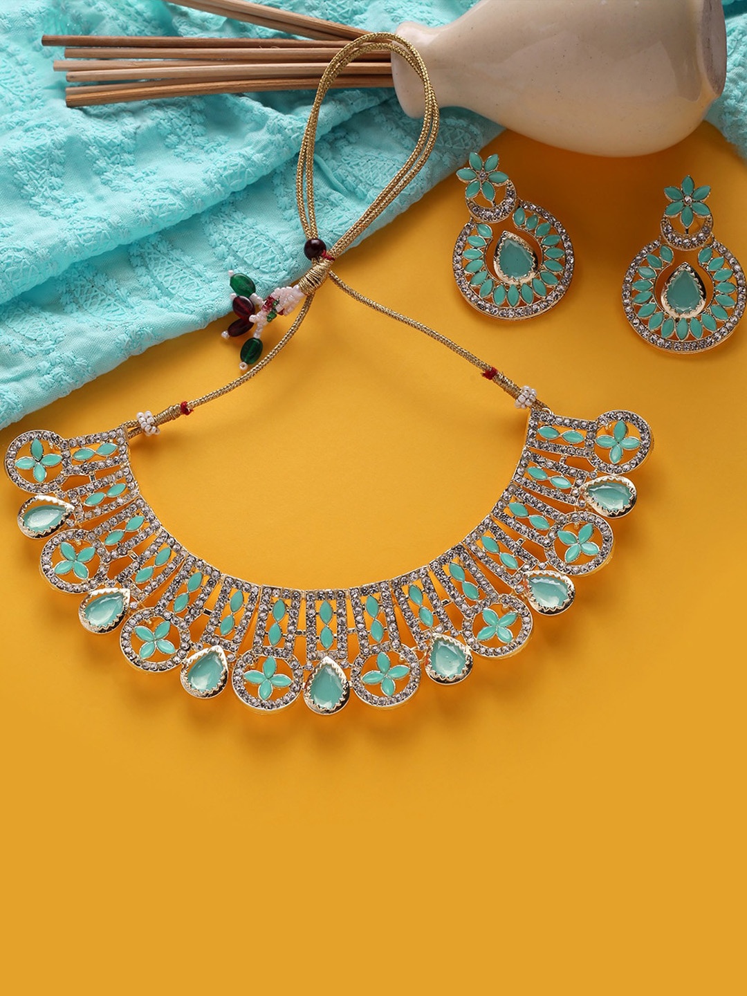 

MAD CLUB Gold-Plated Turquoise Blue Stone-Studded Handcrafted Jewellery Set