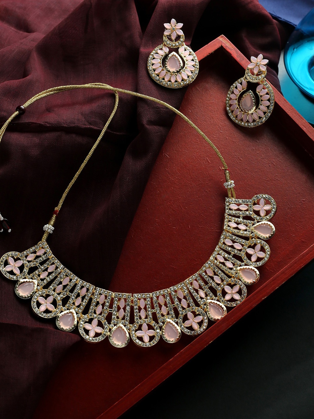 

MAD CLUB Gold-Plated Pink & White Stone Jewellery Set