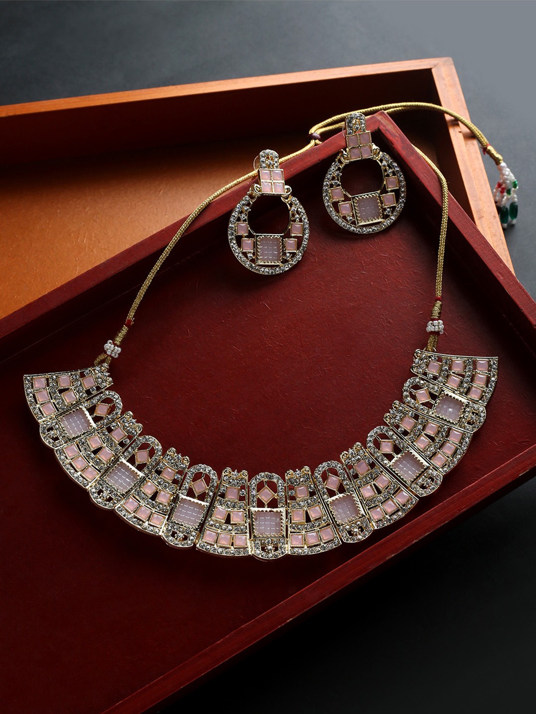 

MAD CLUB Women Gold-Plated Pink & White Austrian Diamond Studded Jewellery Set