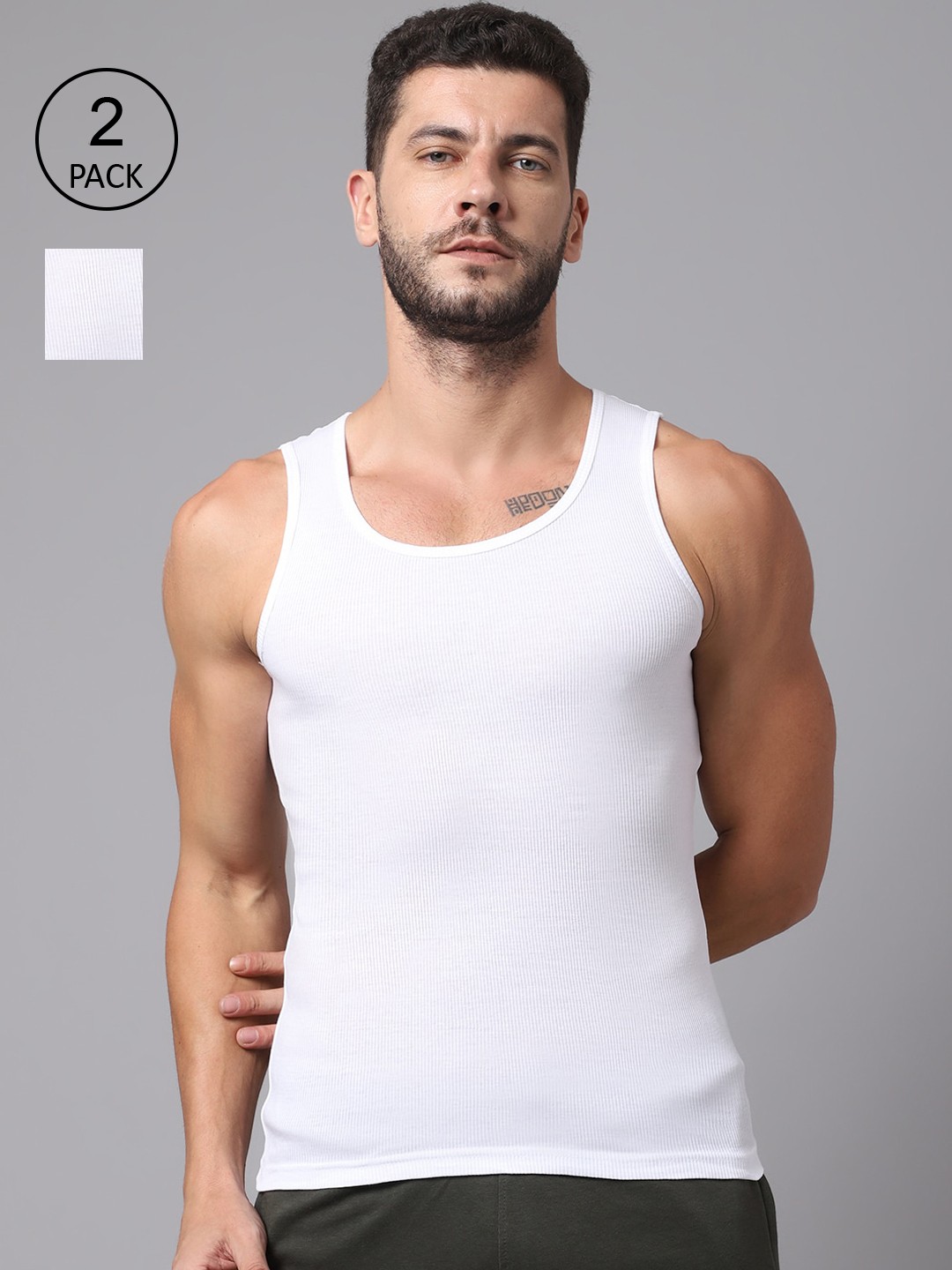

Cantabil Men Pack of 2 White Solid Innerwear Vests