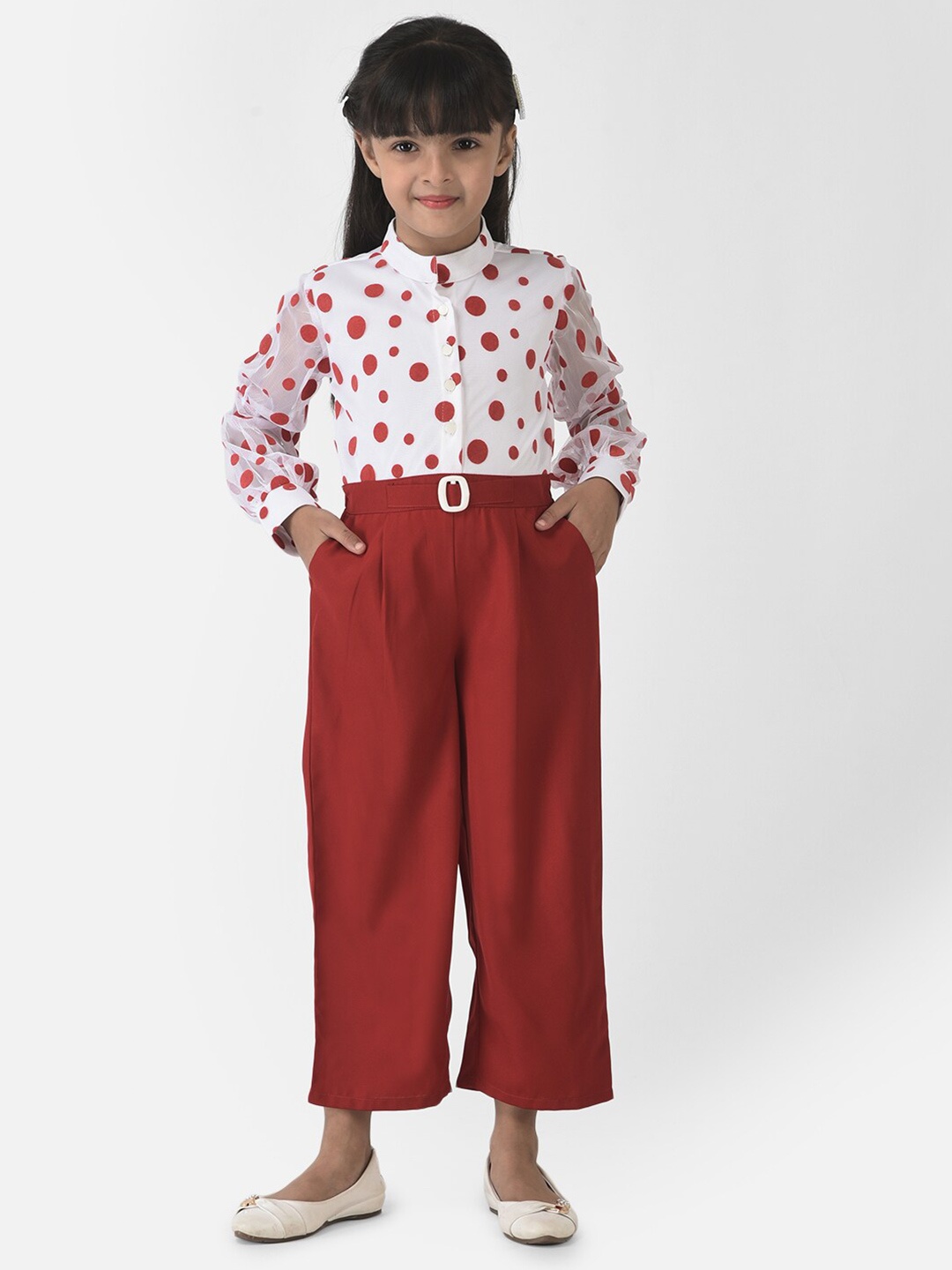 

Eavan Girls White & Red Printed Basic Jumpsuit
