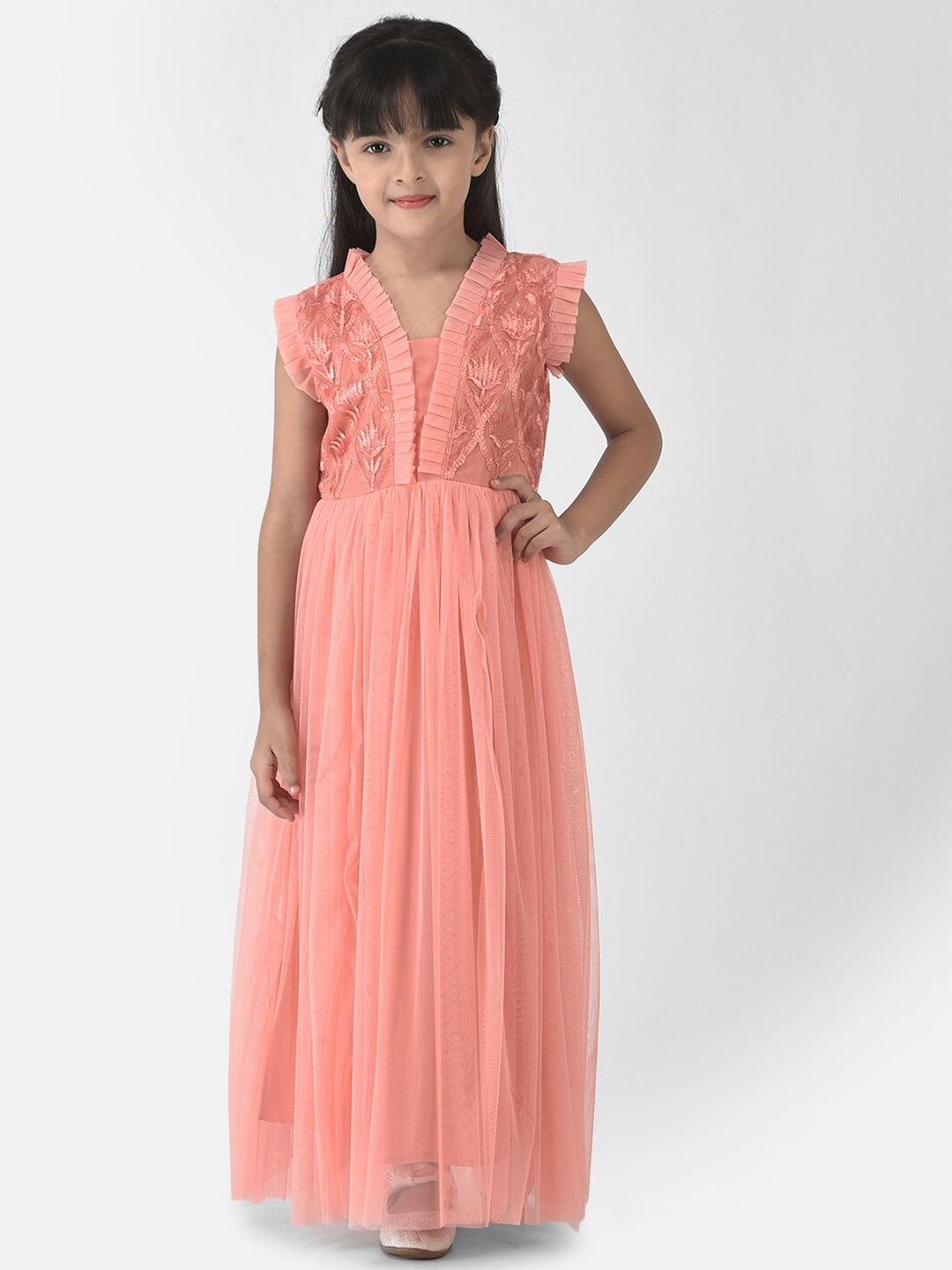 

Eavan Girls Coral Net Maxi Maxi Dress
