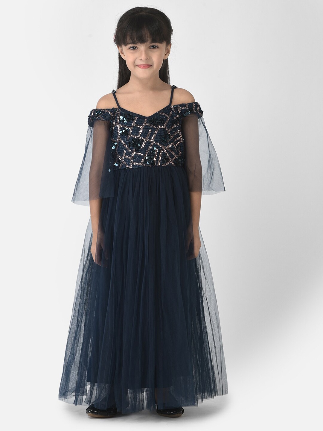 

Eavan Girls Navy Blue & Silver-Toned Net Maxi Dress