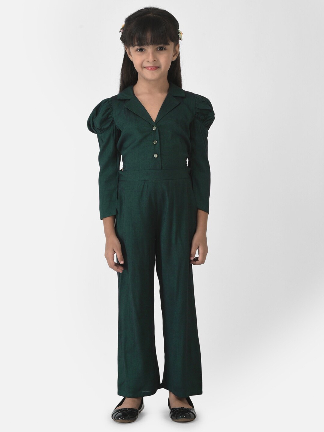 

Eavan Girls Green Solid Cotton Basic Jumpsuit