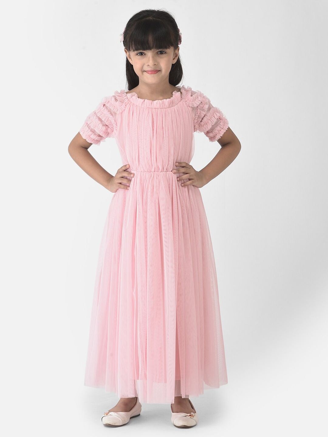 

Eavan Girls Pink Net Maxi Maxi Dress