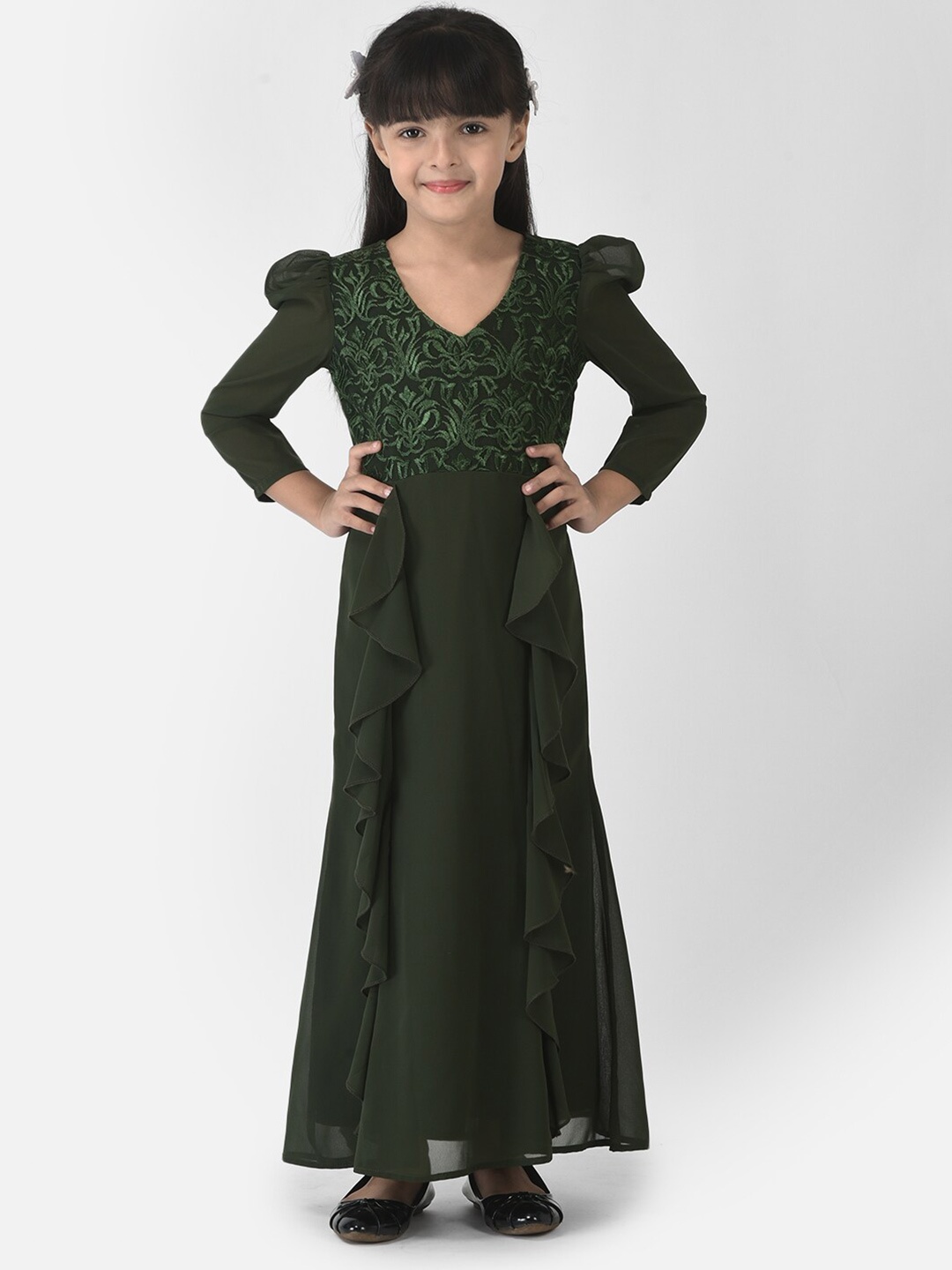 

Eavan Girls Green Embellished Georgette Maxi Maxi Dress