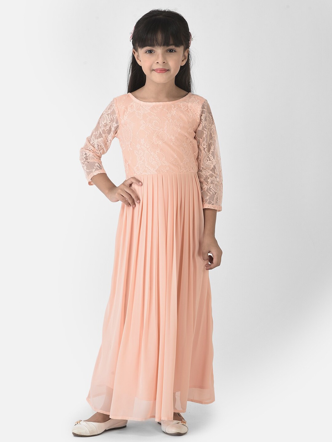 

Eavan Girls Peach-Coloured Lace Maxi Maxi Dress